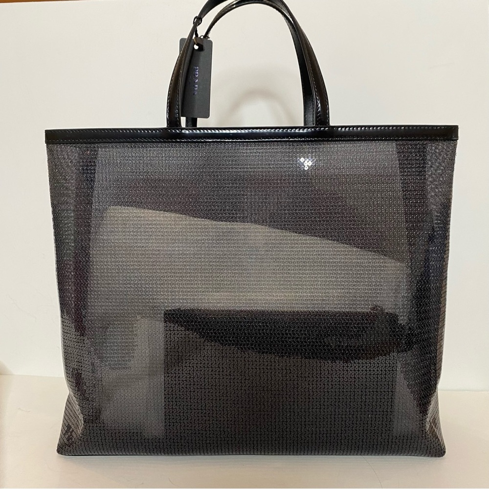 Prada Sequinned Logo Print Mesh Tote Bag NWT - Picture 9 of 14
